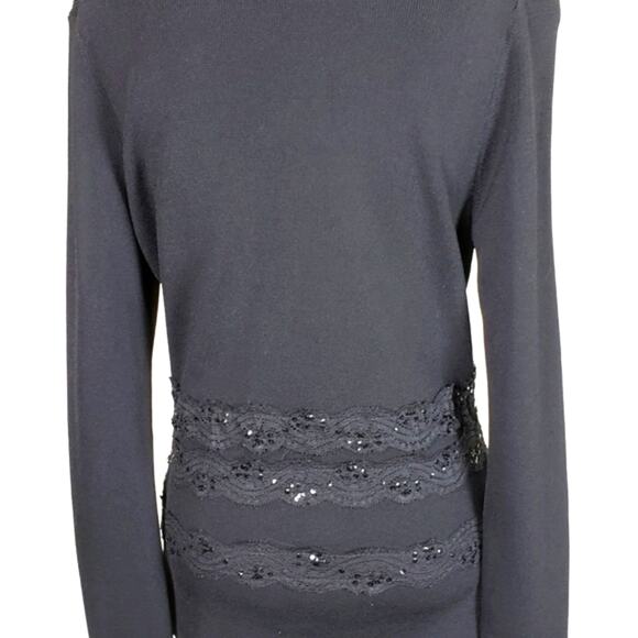 VERTIGO Paris Black Rhinestone, Lace, and Sequin Button Down V-Neck Size Small - Picture 3 of 8